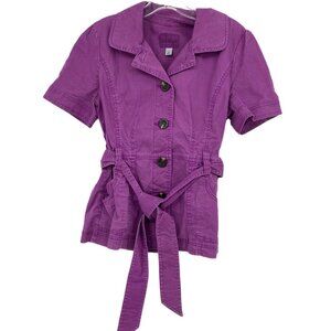 Caslon Purple V-Neck Trench Top Button Down Shirt | Size M